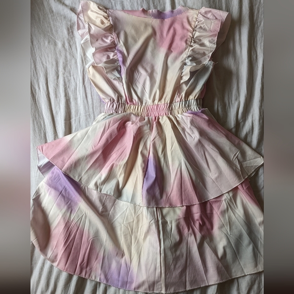Layered ruffles mini dress cotton candy sunset tie dye M - Picture 4 of 5